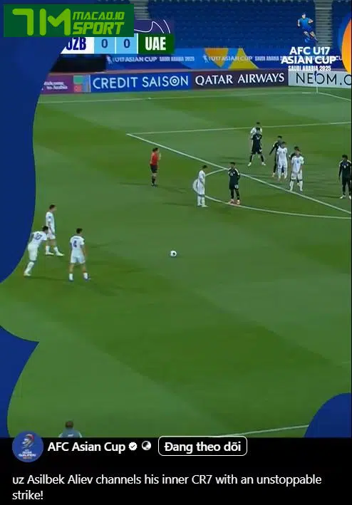 AFC so sánh siêu phẩm của Asilbek Aliev với những cú sút của Cristiano Ronaldo. Ảnh: Chụp màn hình